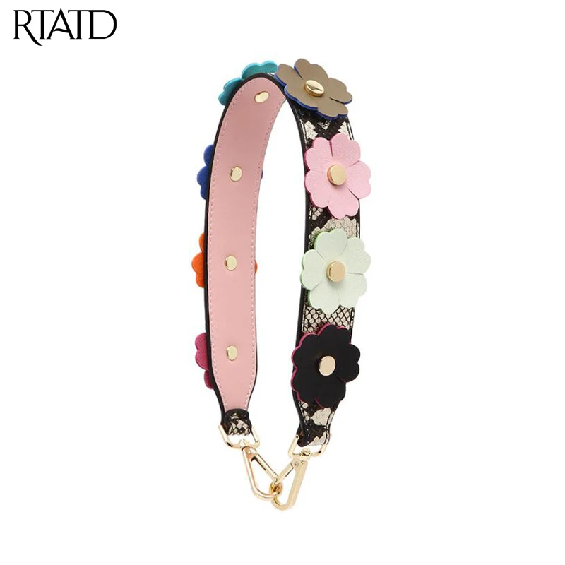 

RTATD New Flower Design Women Bags Strap Gold Buckle Easy Matching Handle For Women Bag Belts Chic Bag Accessories B280