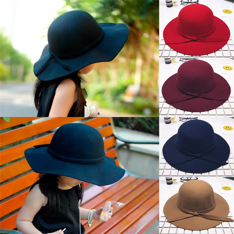 

2019 Fashion Girls Wide Brim Sun Hat Vintage Cap Bow Beach Hat Outdoor Sunscreen
