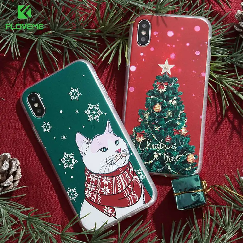FLOVEME Fashion Christmas Phone Case For iPhone XR 7 X XS Max 2020 New Year Cases 6 6S 8 Plus Soft TPU Back Covers |