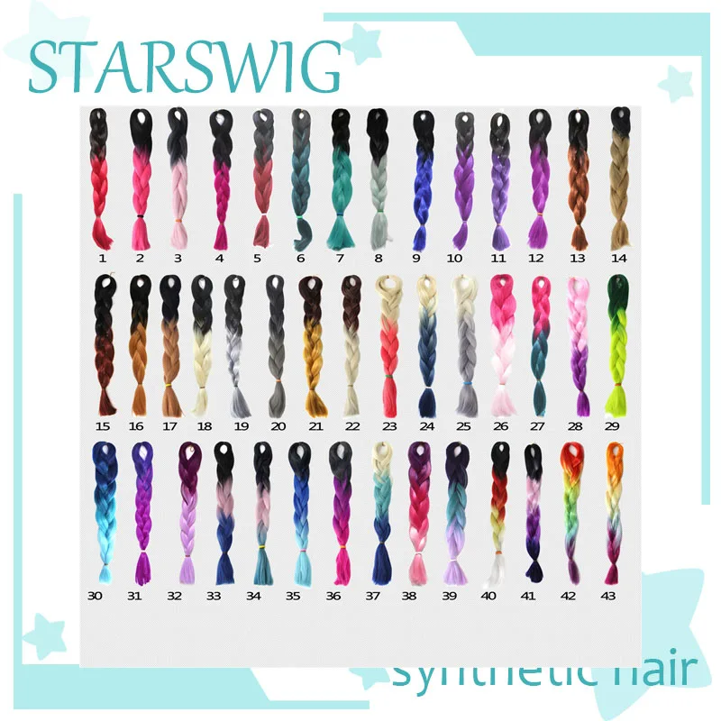 43 color 1pieces 24 100g/pc Ombre expression Two Tone  Kanekalon Jumbo Braid Expression Synthetic Box Crochet Braiding Hair