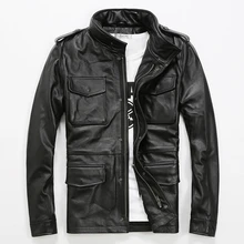 2017 neue Lange Militär M65 Ledermantel Männer Schwarz Plus Größe 5XL Epaulet M65 Echtes Hign Qualität Kuh Safari Jacke KOSTENLOSER VERSAND