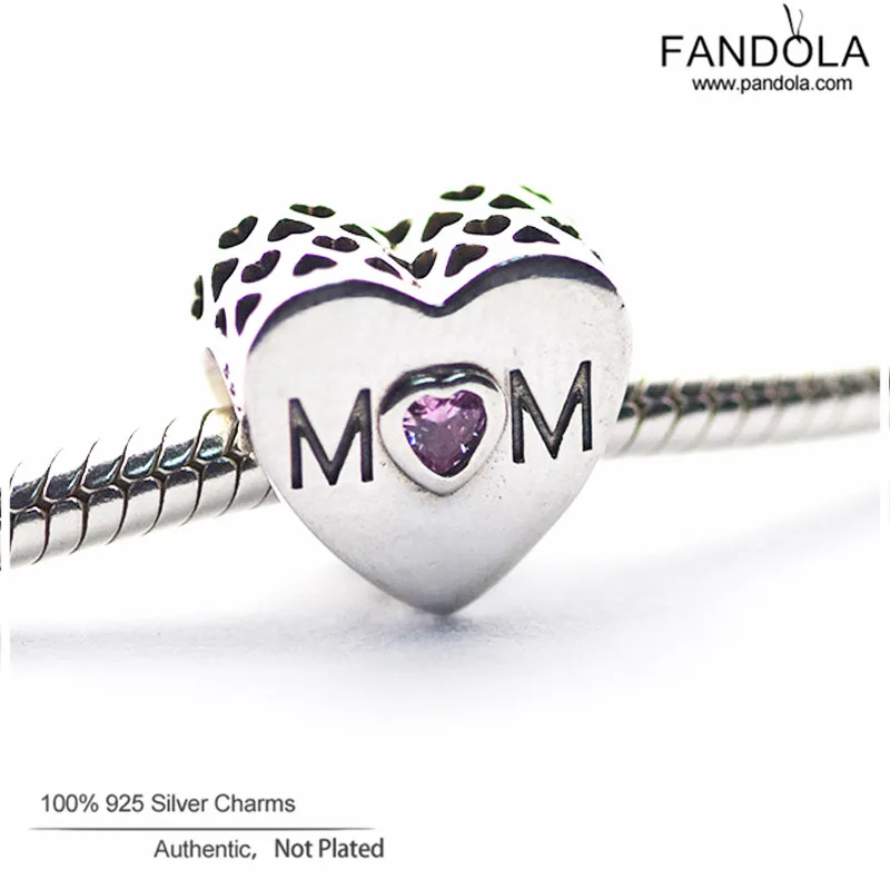 

Mother Heart Charms 925 Sterling Silver Pink CZ Mom Beads for Women Fits Original Bracelets Charm Silver 925 Jewelry