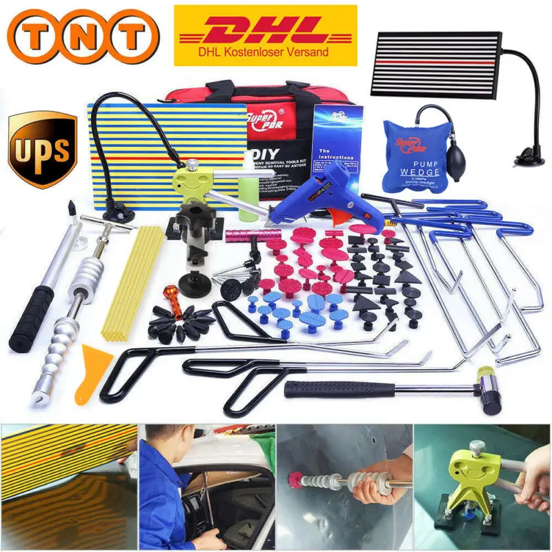 PDR Car Crowbar Paintless Dent Repair Tool Kit Hook Push Rod Glue Stick Percussion Hammer Hail Puller Set Surface Repair Dent