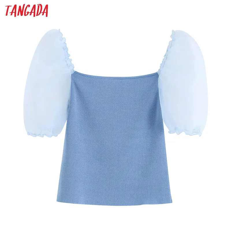 

Tangada stretch knitted top 2019 summer korea style crop blouse tops BE554
