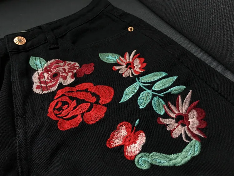 Sokotoo женские красные цветочные вышитые черные джинсы 3D цветные розовые вышитые свободные прямые джинсовые брюки