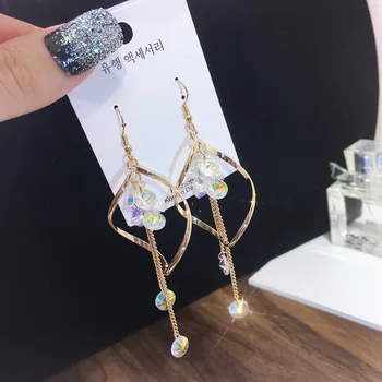 

Trendy Geometric Women Dangle Earrings Exaggerated Gold Long Drill Colored Zircons Earrings For Women Drops Earrings