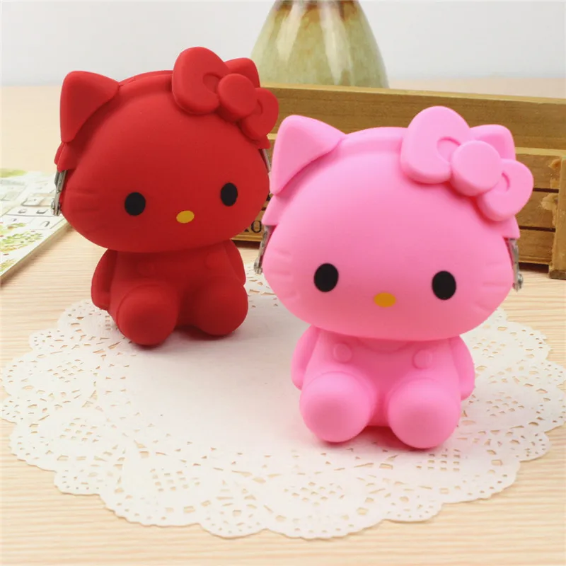 Hello Kitty Cat Kawaii Мультяшные силиконовые маленькие сумки для хранения на застежке, гарнитура, сумка для наушников, портативные женские Мини-кошельки, портмоне