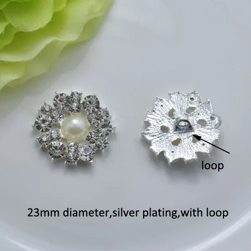 

(J0138) 23mm metal rhinestone button with loop,silver plating,100pcs/lot