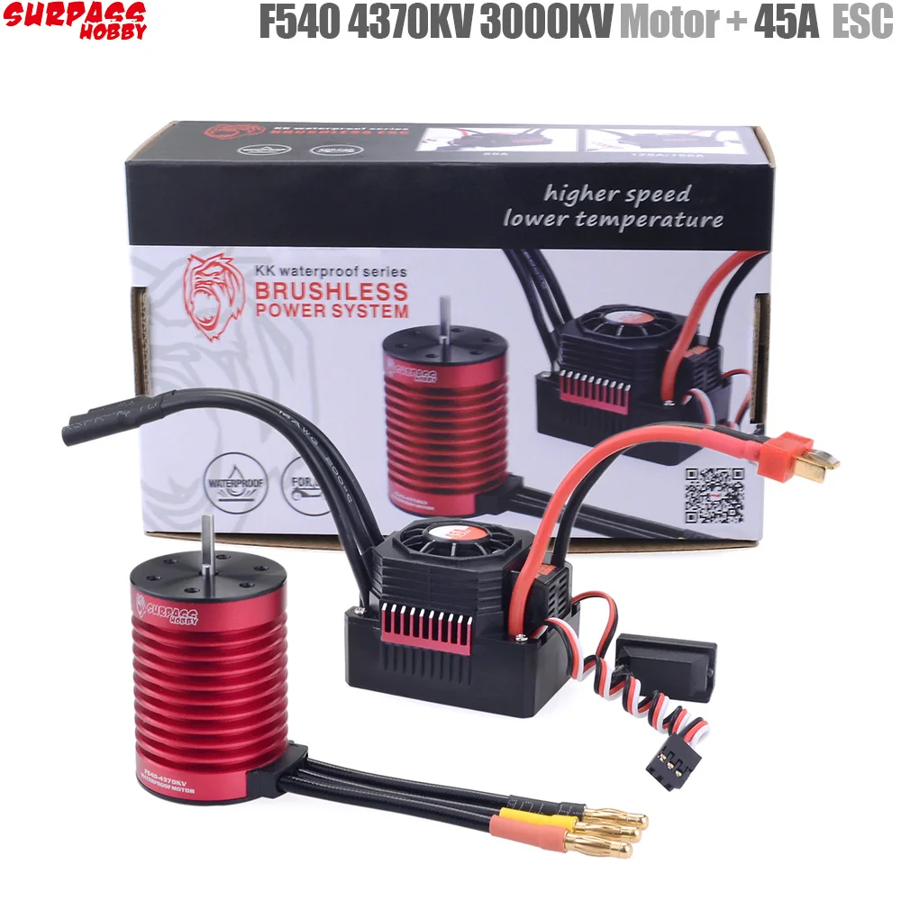 

SURPASSHOBBY KK Waterproof Combo F540 3000KV 4370KV Brushless Motor w/ 45A Brushless ESC for 1/10 RC Car / Tamiya Axial Redcat