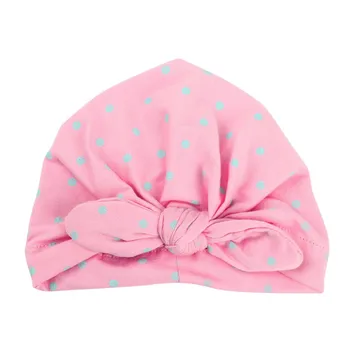 

Cute Polka Dot Print Knot Rabbit Hospital Turban Hat for Kids Infant Baby Girls hat with Candy Color Bandanna Indian Cap