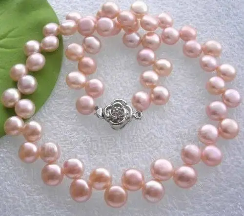

Free shipping@@@@@ A>7-8mm Pink Akoya Cultured Pearl Jewelry Necklace 17" BV154 a