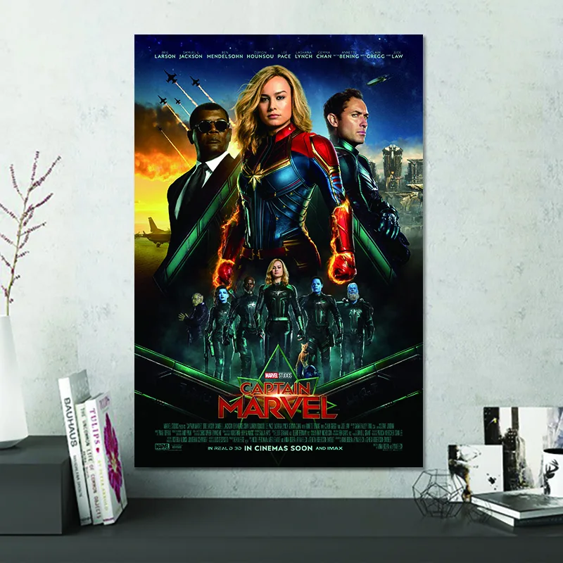 Шелковый плакат с супергероем из фильма капитан Марвел, настенная художественная картина для гостиной, спальни, украшения, домашний декор