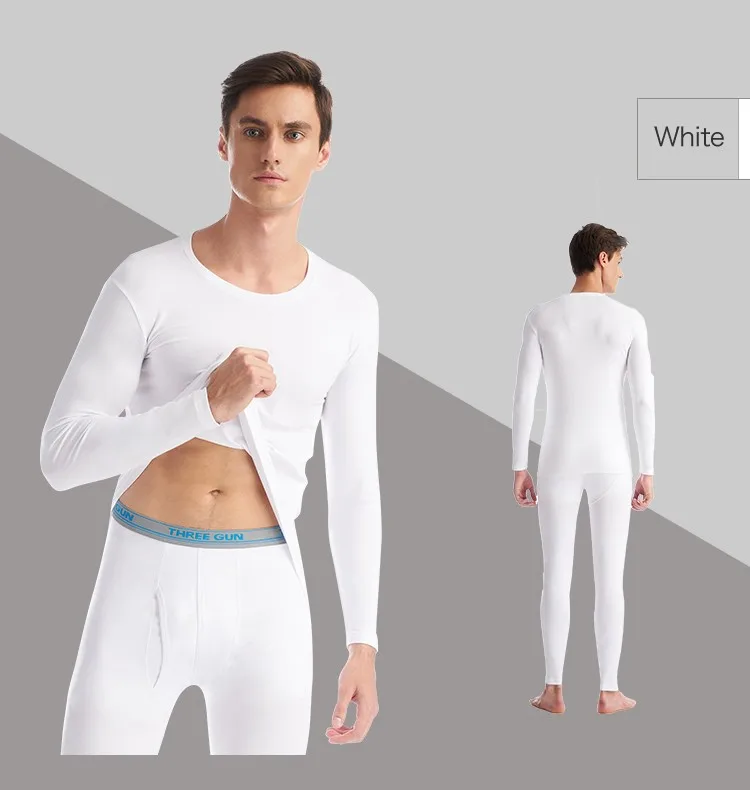 THREEGUN Lycra Cotton Long Johns Мужская круглая шея Термическое нижнее белье Дышащая зимняя одежда Мужские бесшовные теплые доны Плюс Размер