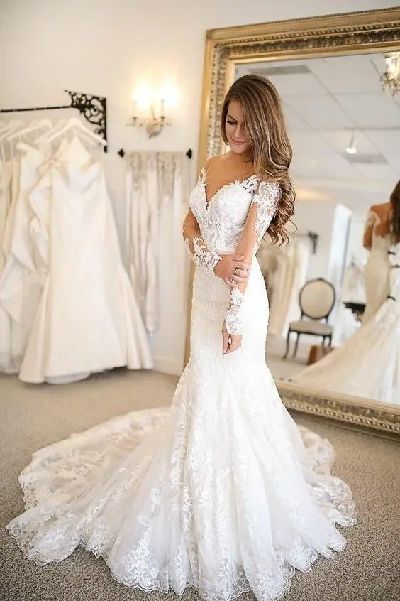 Illusion Neckline Mermaid Wedding Dress 2019 Lace