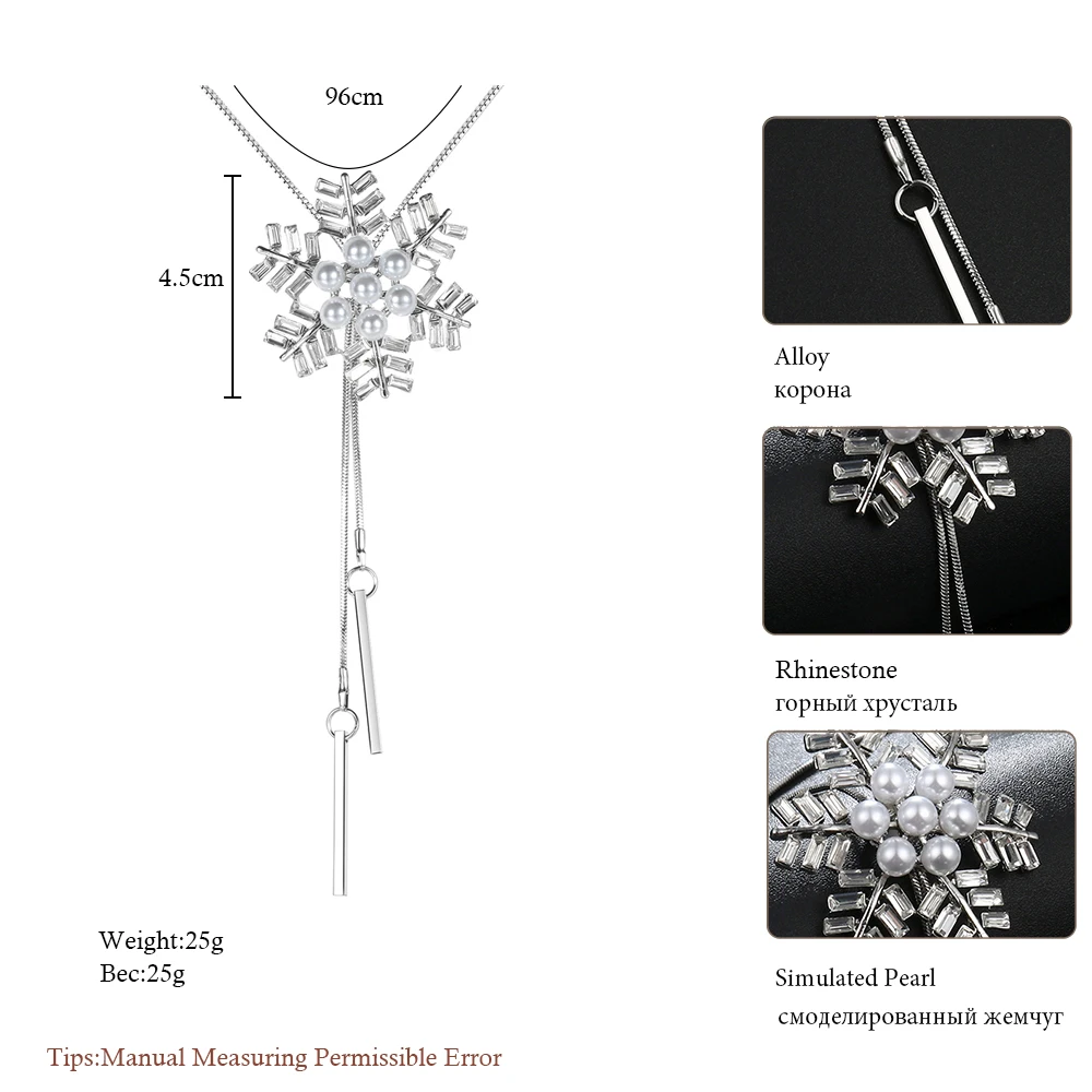 Meyfflin Collier Femme, длинное ожерелье с искусственным жемчугом, модное женское колье Снежинка с кристаллами, подвеска, ювелирная цепочка, бижутерия, подарки
