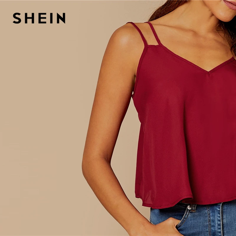 SHEIN Однотонный Топ На Бретельках, Летний Повседневный Топ, Сексуальный Топ Без Рукавов