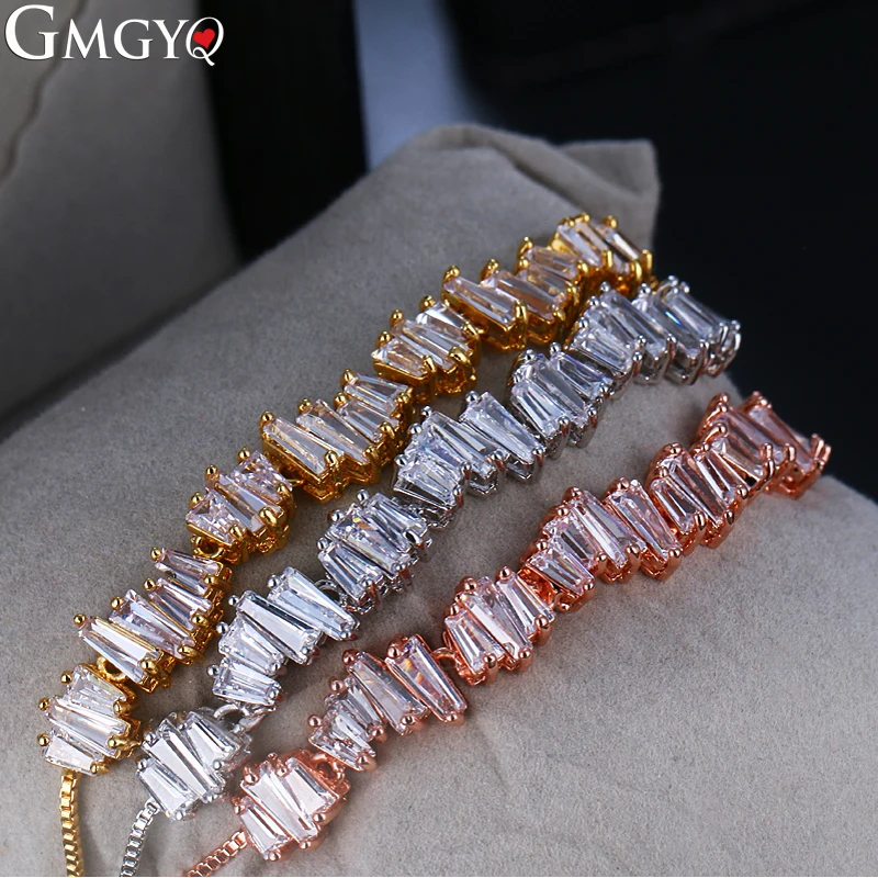 

GMGYQ Fashion Shinny Trapezoidal AAA Zirconia Adjustable Bracelet Rose Gold Party Gifts For Women Girl Wedding Jewelry