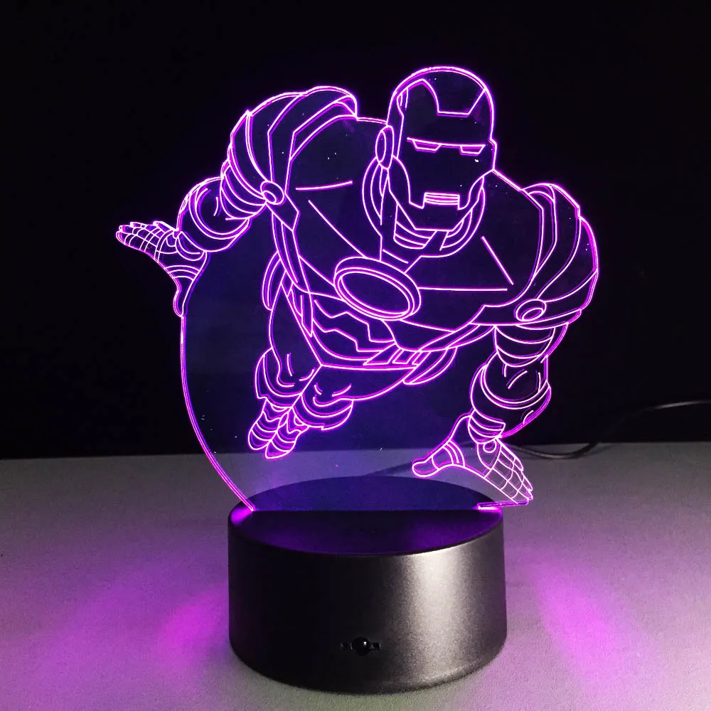 Новая 3D детская Ночная лампа Marvel мстители супергерой Железный человек паук Капитан Америка Халк Человек светодиодный ночник для детская игрушка подарок - Испускаемый цвет: 2