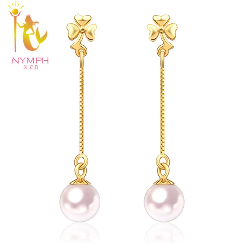 

NYMPH real Akoya sea pearl dangle earrings,6-7mm perfectly round 18K gold earrings best gift for women E128
