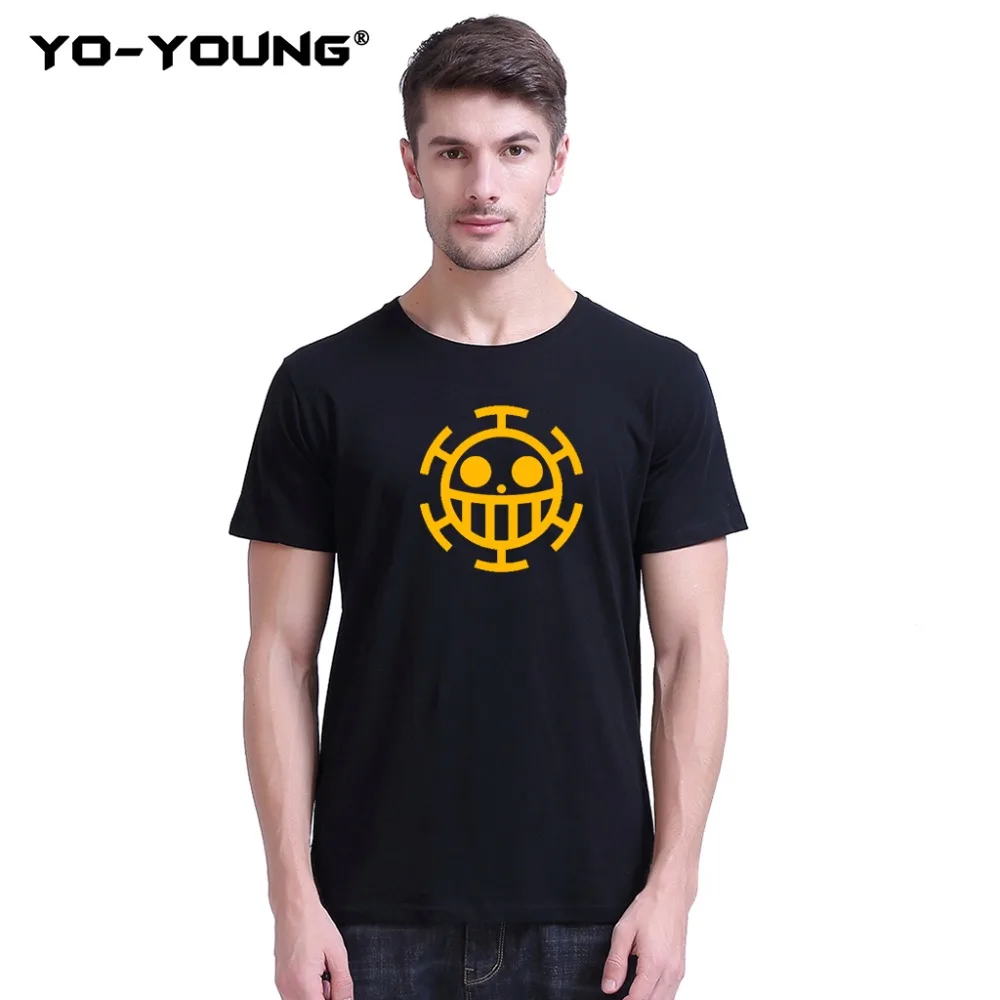 

Yo-Young Men T-shirts Anime One Piece Trafalgar Law LOGO Face Golden Print 100% Cotton 180 gsm Unisex Summer Tee shirt