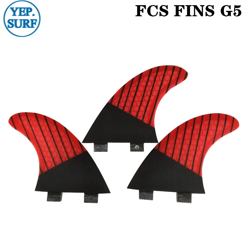 

Surf New FCS Quilhas G5 Fin Red Honeycomb Carbon Fibre Fins Tri Set Surfboard Fins in Surfing