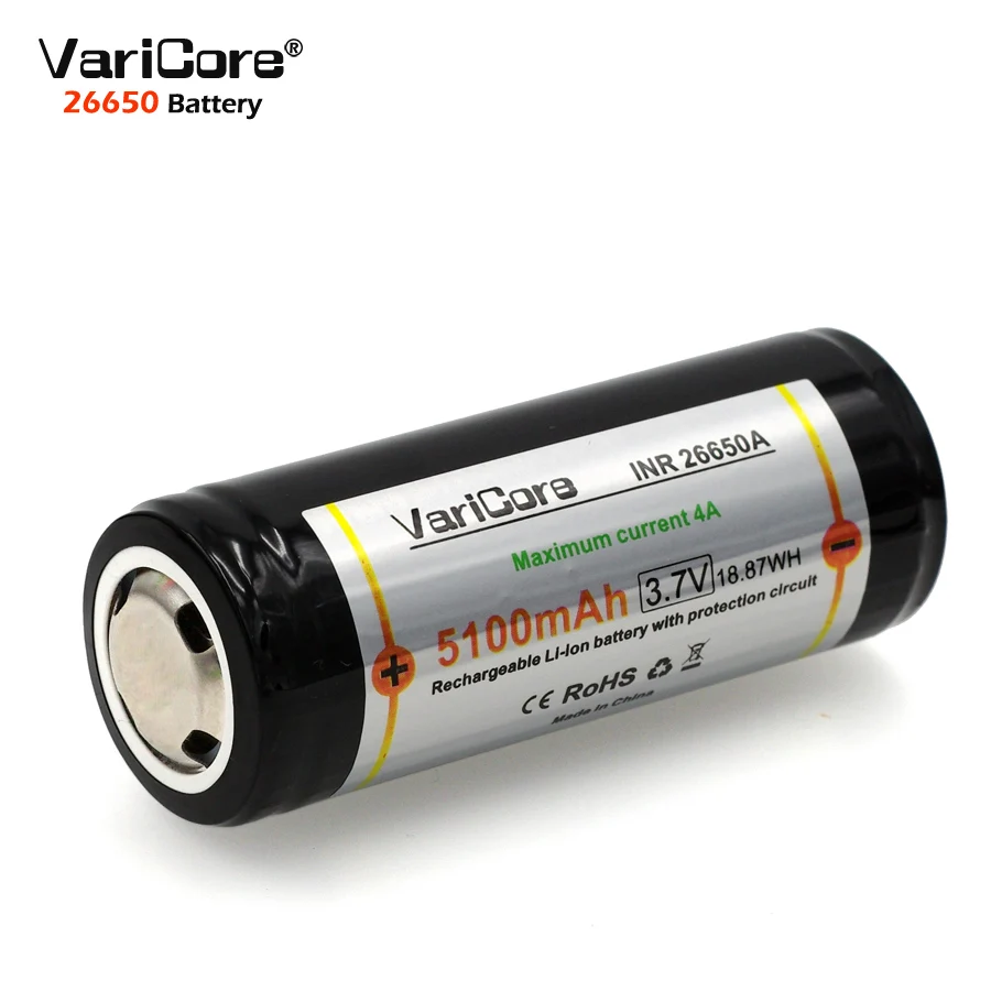 VariCore 26650 3,7 V литиевая батарея 26650 5100mAh 4A Защитная панель батарея для Вспышка подсветка