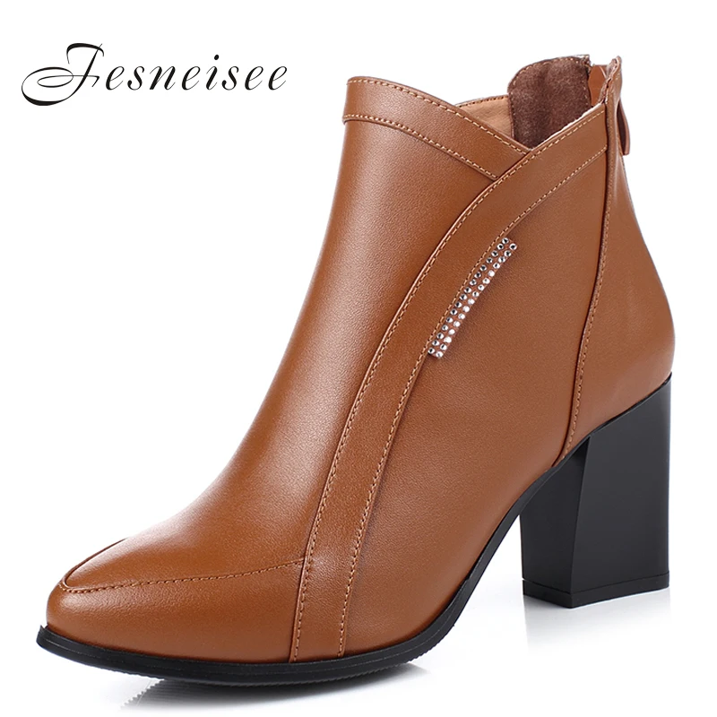 

Winter Women Boots Square Height Heels Ankle Boots Women Shoes Fashion Rhinestones Martin Snow Boots Woman Footwear Size34-41M5