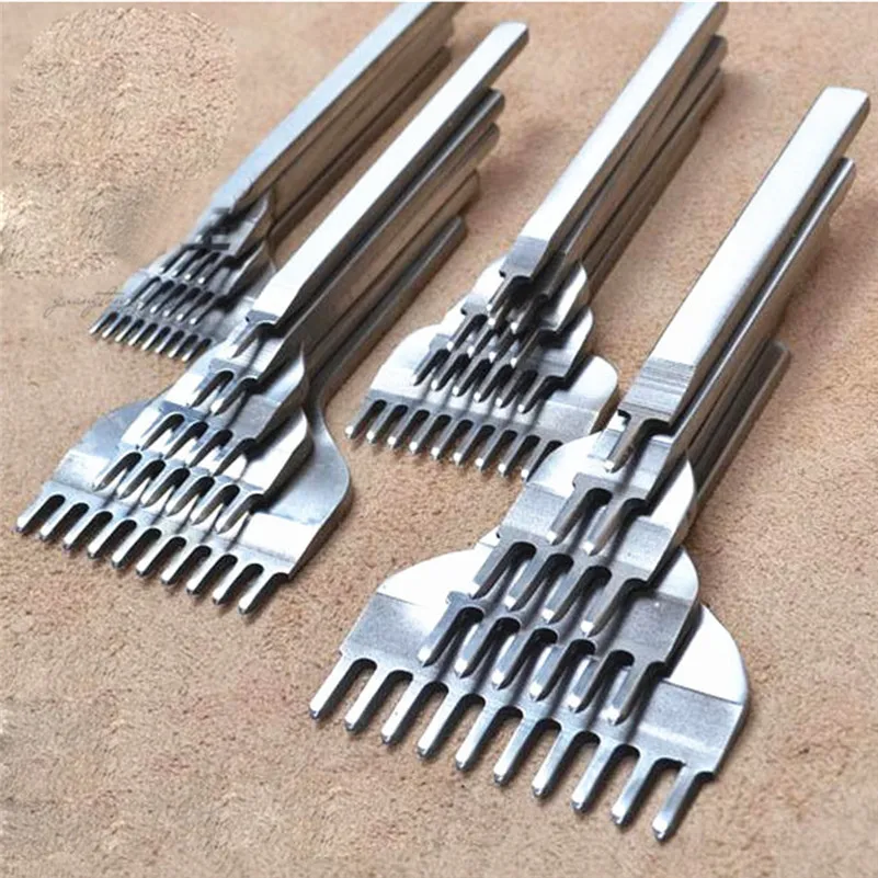 

2016 New Quality 1 Set Leather Craft Tool Hole Punches Stitching Punch 1 2 4 6 Prong 4mm Leather Hole Tool