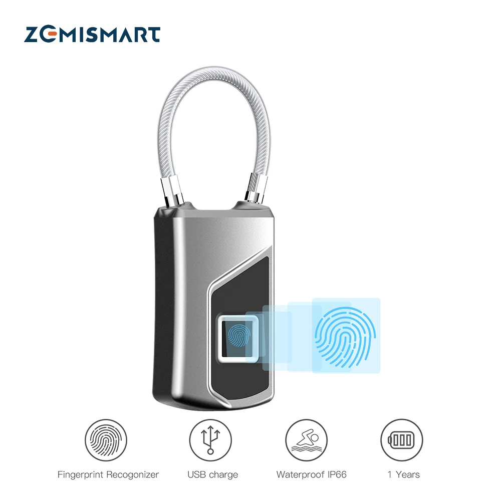

USB Rechargeable Smart Keyless Fingerprint Lock IP65 Waterproof Anti-Theft Security Padlock For Door Luggage Case