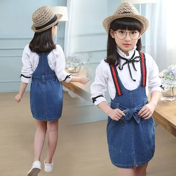 

Kids Dress Set For Girls Dress + Shirts 2PCS Sets Clothes Set For Big Teenager Clothing Girls Princess Dress H92
