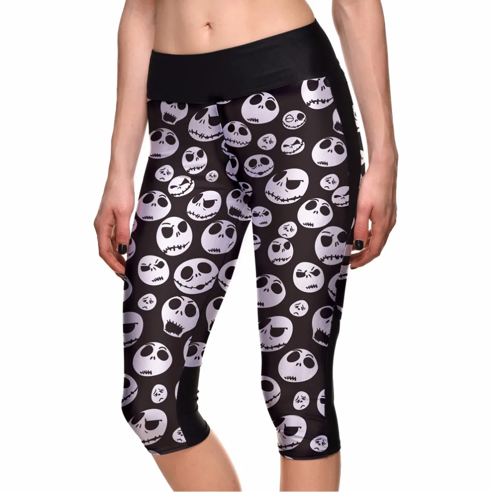 Harajuku Red Flower Skull women's pants Halloween Summer Capris Elastic S To 4xL Plus Size Fitness Trousers 3 Patterns Harajuku Red Flower Skull women's pants Halloween Summer Capris Elastic S To 4xL Plus Size Fitness Trousers 3 Patterns