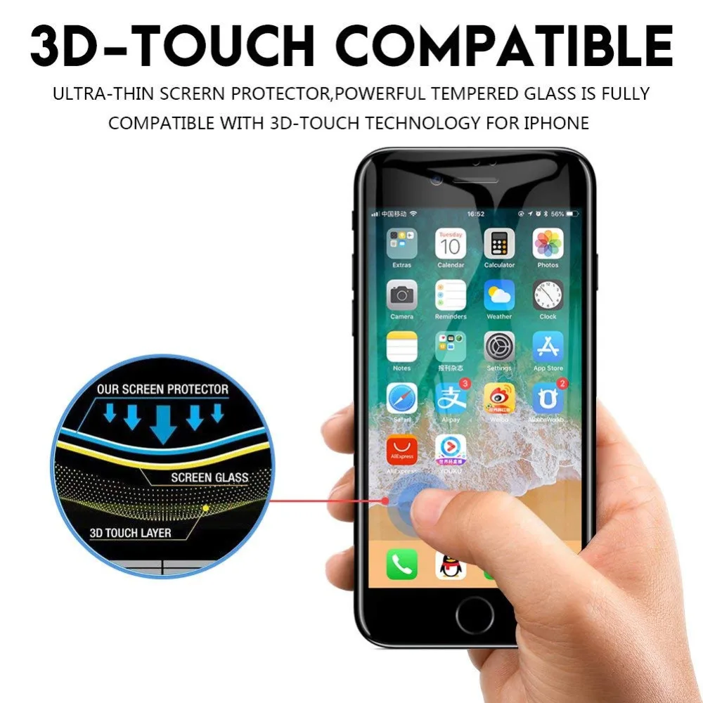 NYFundas For iPhone 7 Tempered Glass 5D Full Cover Screen Protector Film For iPhone XS X S 8 Plus 6 6S verre tremp Protection 3D (3)