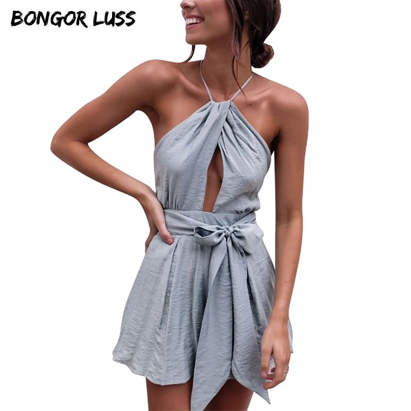 Бонгора лусс Повседневное Boho пляж Для женщин Летний комбинезон с поясом галстук