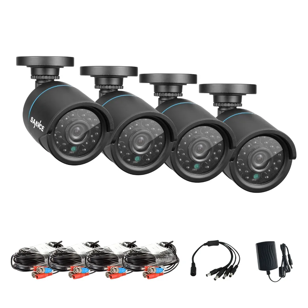 SANNCE 4PCS 1.0MP 720P TVI Security Cameras Indoor Outdoor IR Night Vision CCTV Surveillance Security Camera with BNC cable