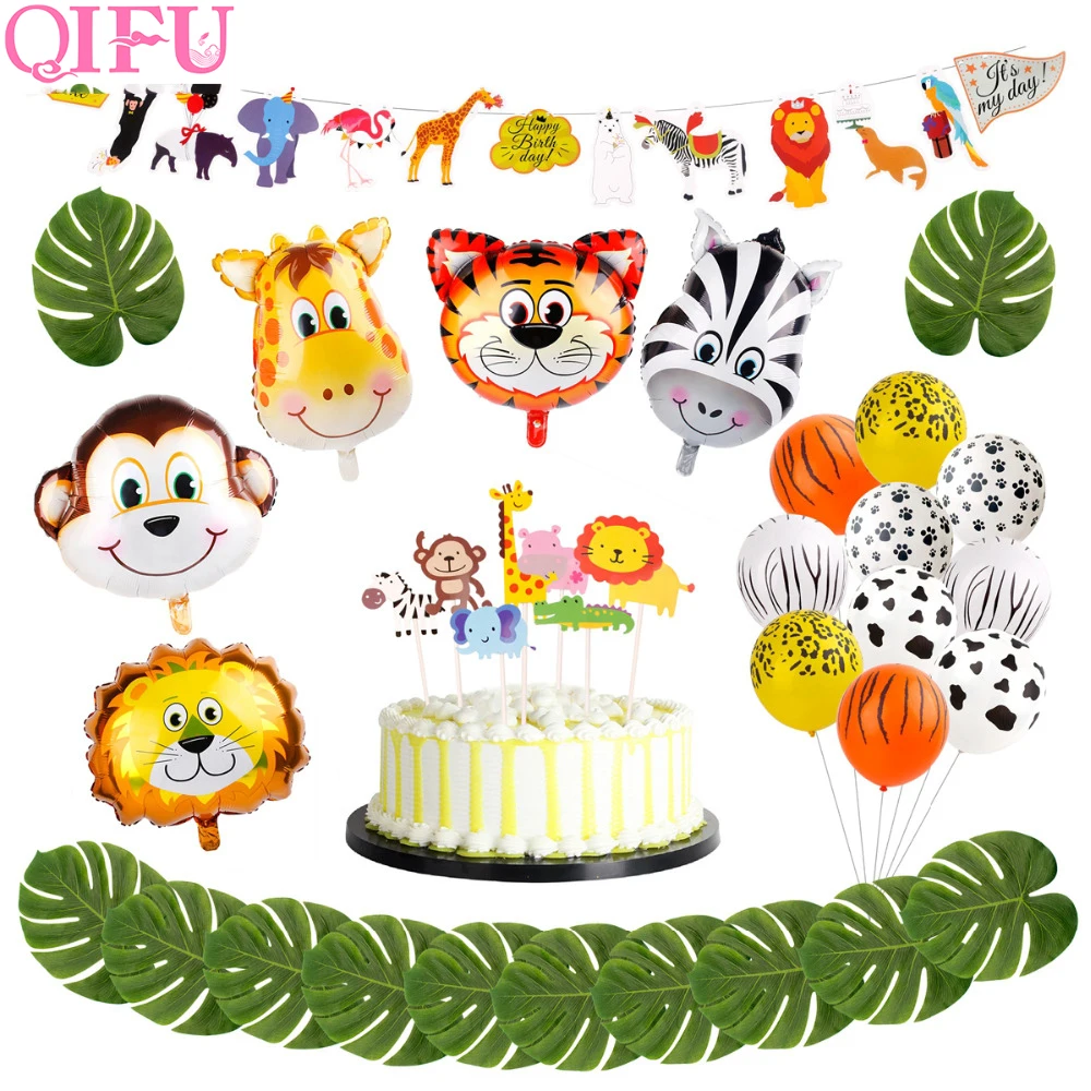 QIFU для вечеринки в стиле сафари воздушные шарики в виде животных джунгли вечерние украшения латексные воздушные шары цифры фольга Количество балон День Рождения украшения для детей