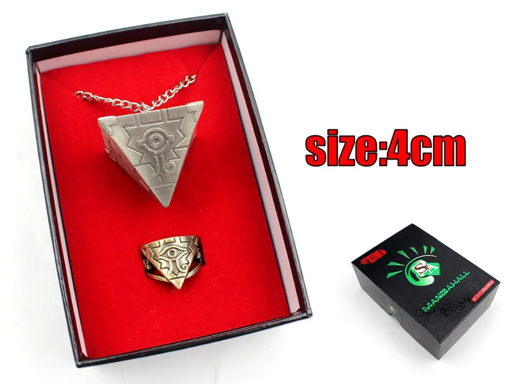 

2PCS New Anime Yu-Gi-Oh Metal Necklace Ring Pendant Box Cosplay with paper gift box Cosplay Handmade Unisex Otaku Gifts