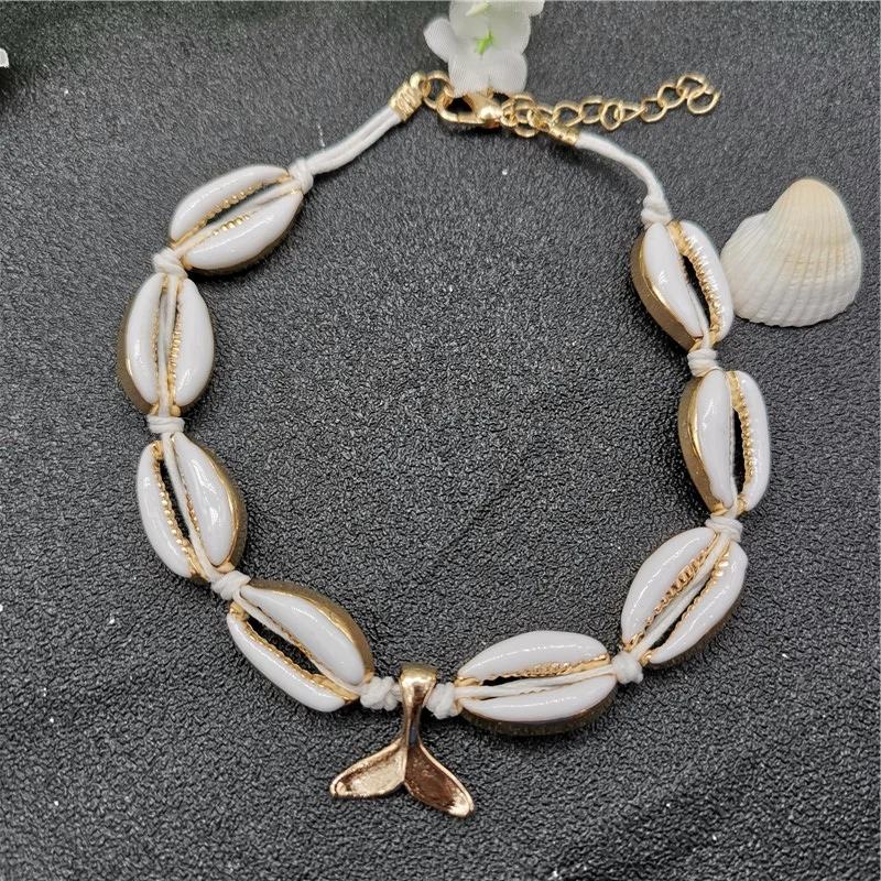 Модный ножной браслет золотистого цвета с раковиной Cowrie для женщин на ногу в
