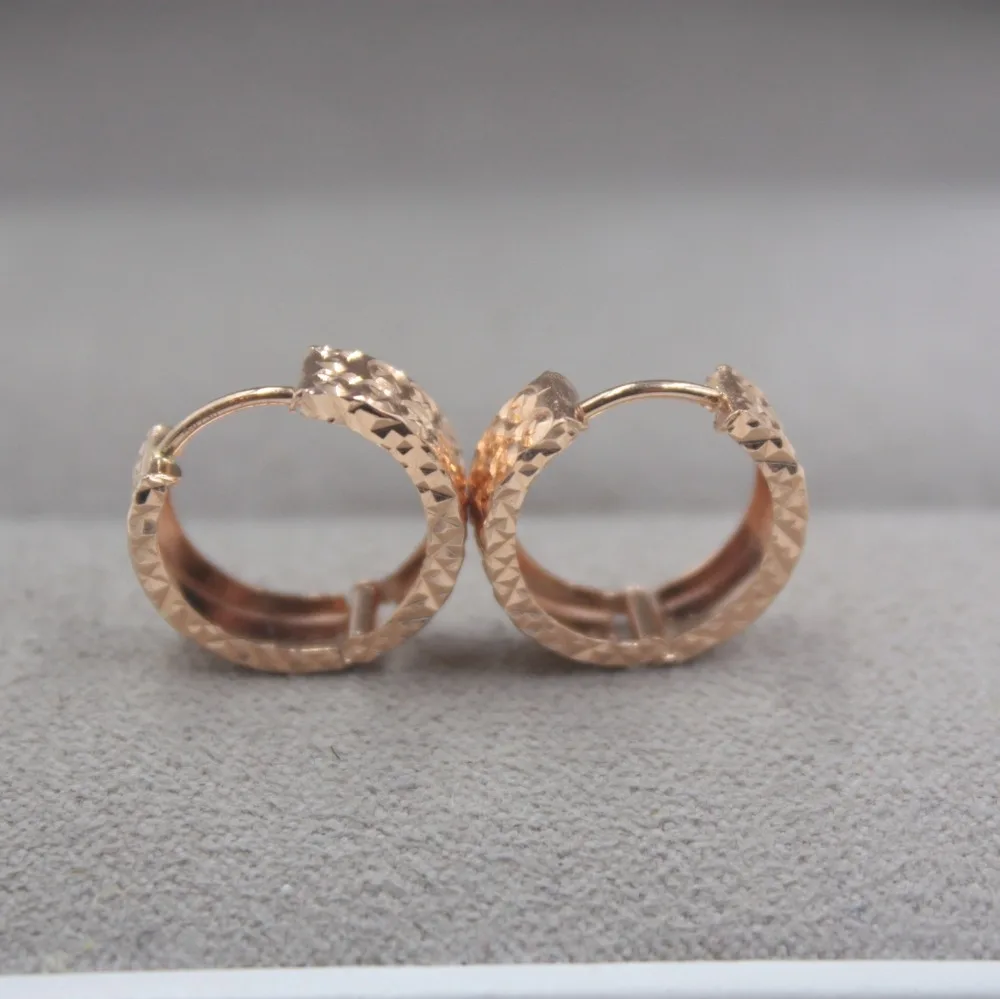 

Pure 18K Rose Gold Carved Small Earrings Personalized Bridesmaids Gift Cute Hoop Earrings 1.5-1.8g Everyday Jewelry