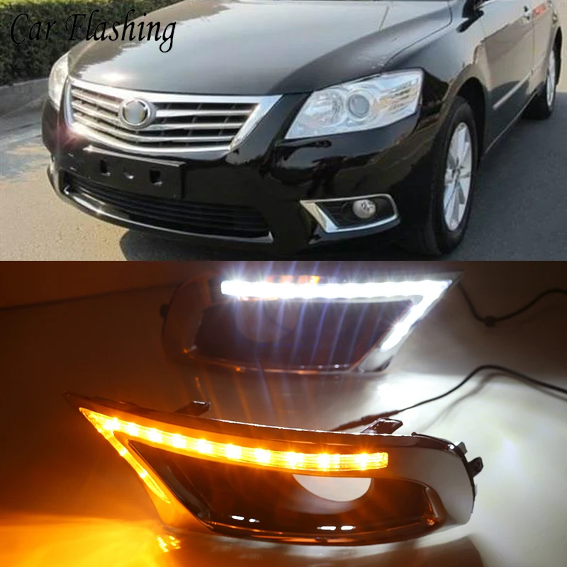 

Car Flashing 1Pair LED DRL Daytime Running Lights For Toyota Camry 2009 2010 2011 Fog light with yellow turn signal and blue