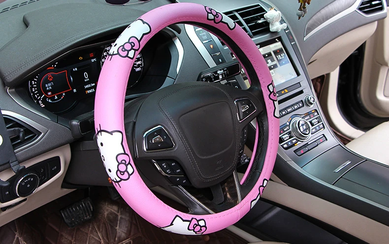 Capa de Volante do Carro Cobertura de Volante Capa de Roda de Carro Acessórios do Carro Kitty Confortável Anti-derrapante Auto Kawaii Rosa Cat 7 Kitty cat capa de volante do carro