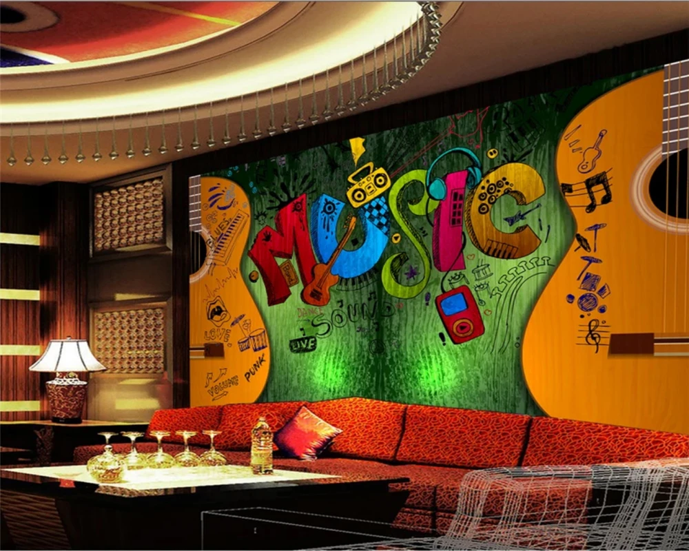 beibehang Custom fashion personality wallpaper music graffiti KTV decorative background papel de parede wall papers home decor fashion mp3 mp4 player 1 8 lcd screen supports 4gb 256gb micro sd card music walkman lossless recorder pen fm radio video gam