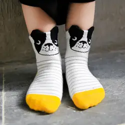 1 шт. детские носочки коттоновые носки товары оптом Осень волна полоса мультфильм стерео бульдог Носки