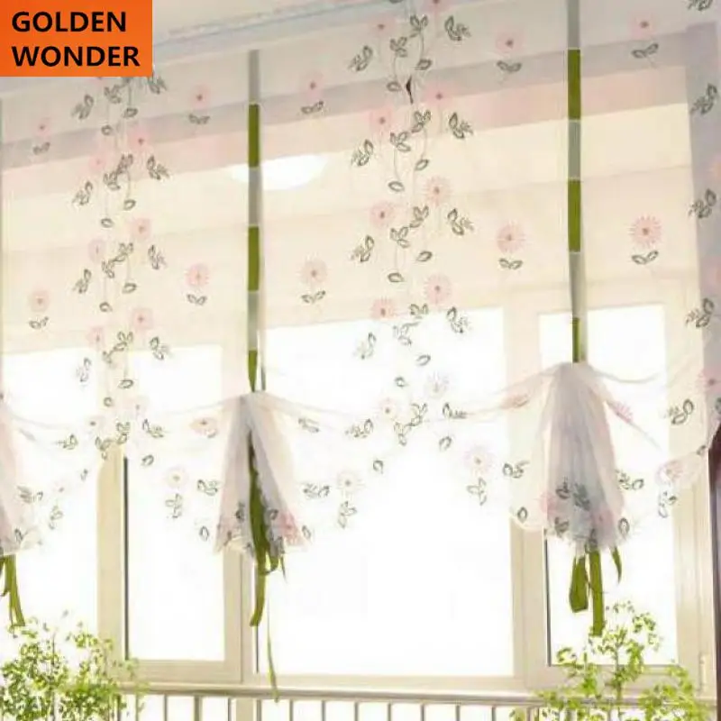 

Hot Sale Balloon Curtains Roman Curtain Daisy Yellow Pink Ebroidered Curtain for Window Blind Sheer Cortina For Living room