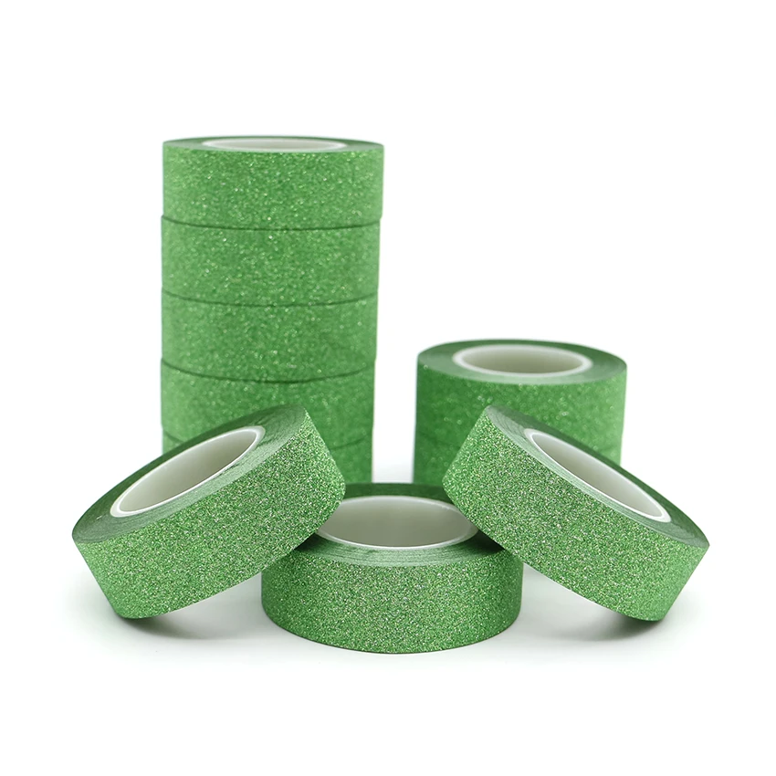 

10m*15mm Creative Green Washi Tape Glitter Flash Stickers DIY Album Decoration Adhesive Hand Account Tape Masking Tape 1 PCS