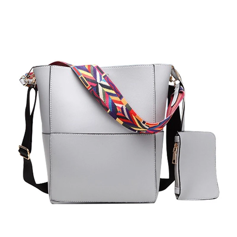 

Color wide shoulder straps Shoulder bag for Women handbags leather messenger bags european style women's tote bucket bag 633