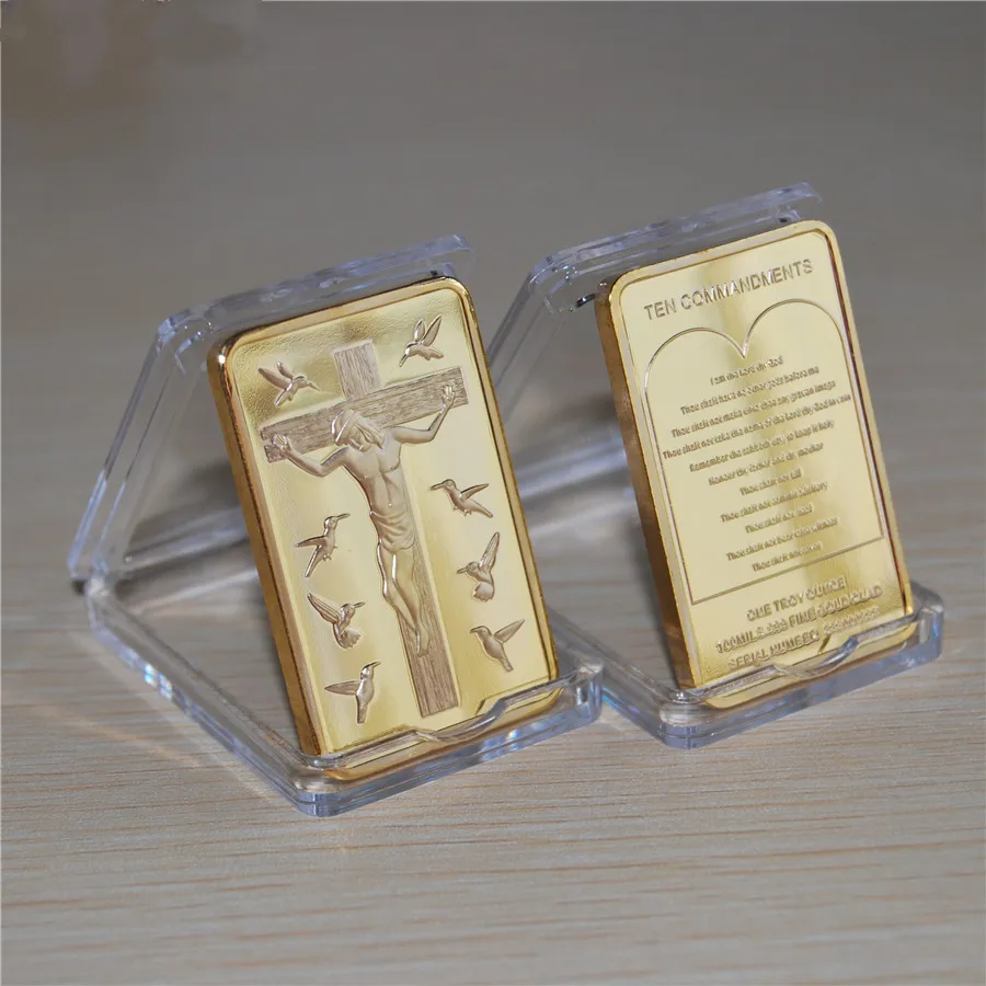 

1 OZ, GOLD Plated BAR, JESUS CHRIST Ten Commandments BULLION Bar souvenir Coin gift, free shipping 5pcs/lot