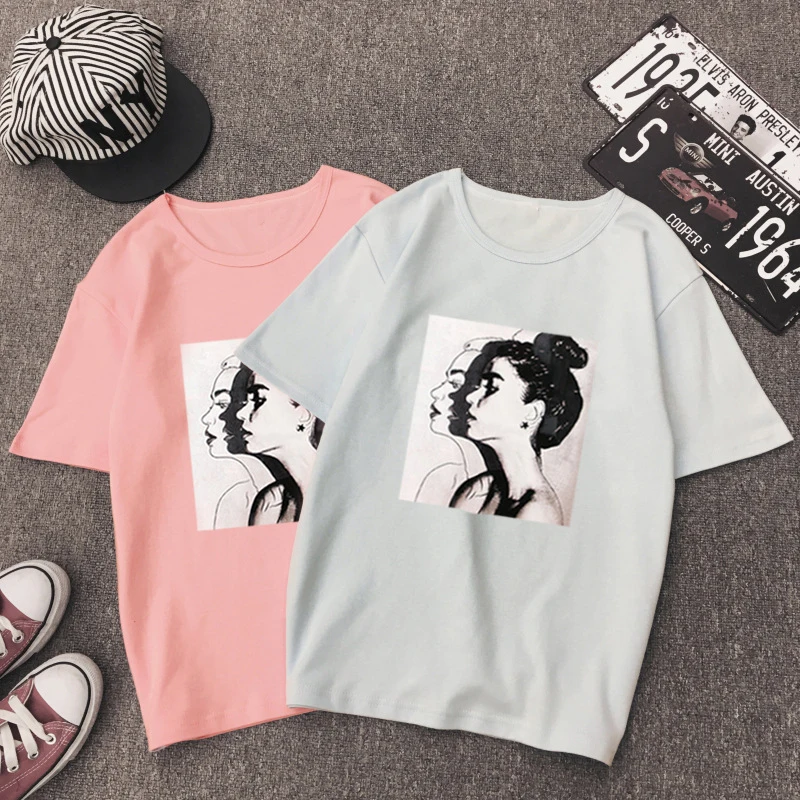 

New Fashion T shirt Woman Spring Summer Girls Print Short Sleeve O Neck Women Top Slim Fit Soft Women Tshirt