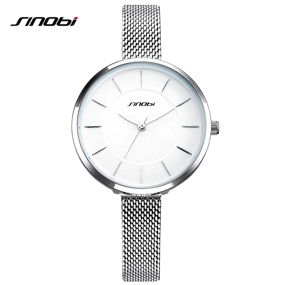 Silver Watch Women Fashion Elegant Wristwatch Sinobi Stainless Steel