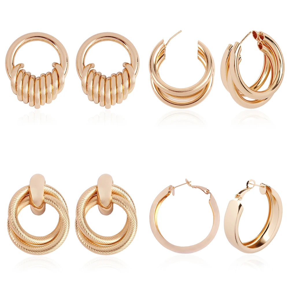 

Lalynnlys 2018 New Design Metal Geometric Round Hoop Earrings Gold Color Big Circle Earrings For Women Jewelry Wholesale E43901