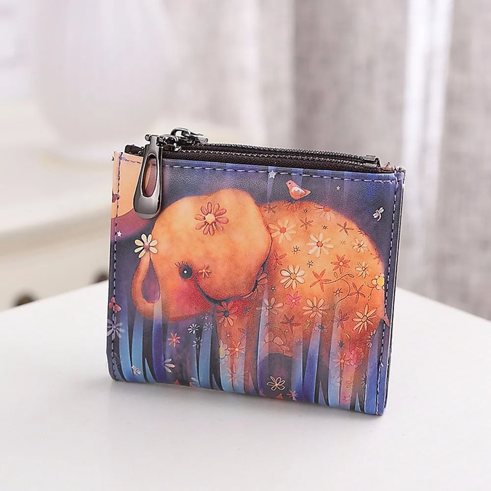 

Fresh New Style Cute Cartoon Leather Wallet Women Clip Coin Purse Print Zipper Short Wallet Credit Card Holder Clutch Handbag